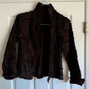 Espresso Brown Samuel Dong textured Zip Front Formal Jacket